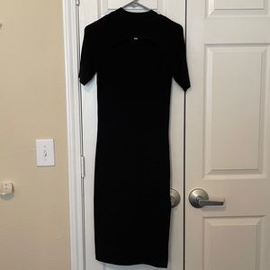 Leith Black Mid-Sleeved Long Mock Neck Bodycon Dress